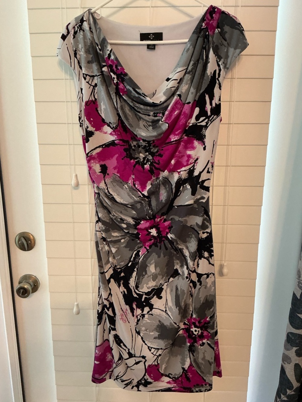Ronni Nicole Gray and Fuchsia Floral Cowl-Neck Midi Dress